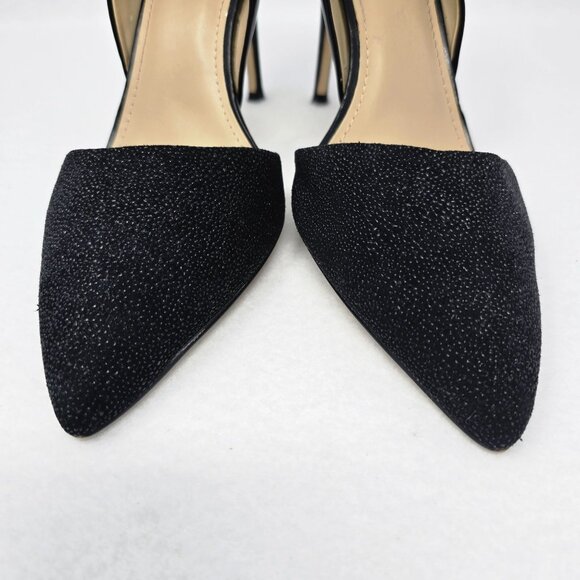 Saks Fifth Avenue Felicity Black Pointed Toe 4" High Heel Sz 9 Leather Fabric - Picture 3 of 13